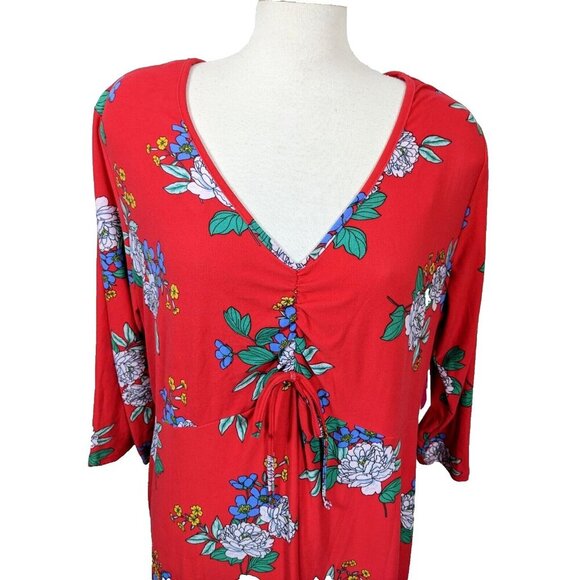 Bobbie Brooks NEW Dress Plus 3X Red Floral Stretch Romantic Feminine Cottagecore - Picture 2 of 6